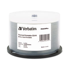 Verbatim® CD-R DataLifePlus Printable Recordable Disc, 700 MB/80 min, 52x, Spindle, Hub Printable, White, 50/Pack