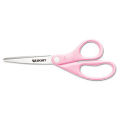 Westcott® All Purpose Pink Ribbon Scissors, 8" Long, 3.5" Cut Length, Pink Straight Handle