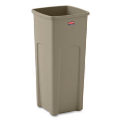 Rubbermaid® Commercial Untouchable Square Waste Receptacle, 23 gal, Plastic, Beige