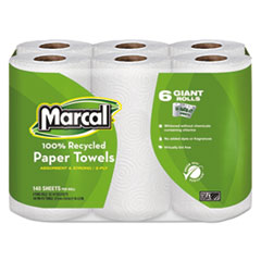 100% Premium Recycled Kitchen Roll Towels, 2-Ply, 11 x 5.5, White, 140/Roll, 24 Rolls/Carton