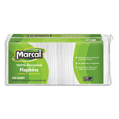 100% Recycled Lunch Napkins, 1-Ply, 11.4 x 12.5, White, 400/Pack