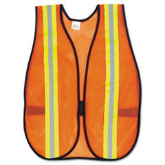 MCR™ Safety Orange Safety Vest, 2" Reflective Strips, Polyester, Side Straps, One Size Fits All, Bright Orange