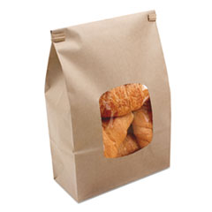 Bagcraft Stand Up Bakery Bag, 6" x 2.75" x 9.5", Natural Kraft/Clear, 500/Carton