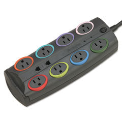 Kensington® SmartSockets Surge Protector, 8 AC Outlets, 8 ft Cord, 3,090 J, Dark Gray