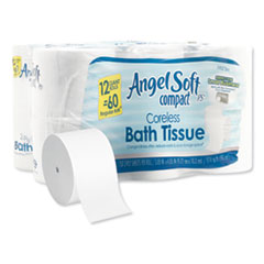 Angel Soft ps Compact Coreless Bath Tissue, Septic Safe, 2-Ply, White, 750 Sheets/Roll, 12 Rolls/Carton