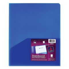 Avery® Plastic Two-Pocket Folder, 20-Sheet Capacity, 11 x 8.5, Translucent Blue