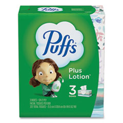 Plus Lotion Facial Tissue, 2-Ply, White, 124/Box, 3 Box/Pack, 8 Packs/Carton