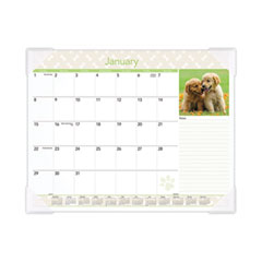 AT-A-GLANCE® Puppies Monthly Desk Pad Calendar, Puppies Photography, 22 x 17, White Sheets, Clear Corners