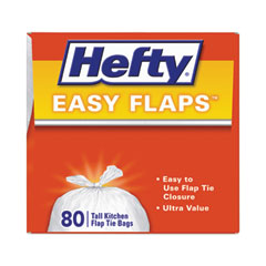 Easy Flaps Trash Bags, 13 gal, 0.69 mil, 23.75" x 28", White, 80 Bags/Box, 3 Boxes/Carton