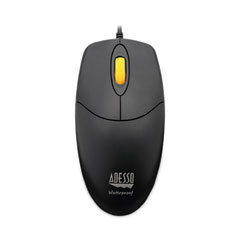 Adesso iMouse W3 Waterproof Antimicrobial Mouse with Magnetic Scroll Wheel, USB 2.0, Left/Right Hand Use, Black