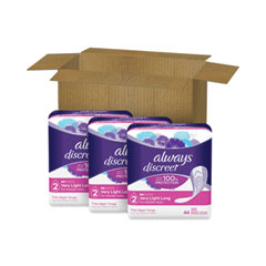 Discreet Incontinence Liners, Very Light Absorbency, Long, 44/Pack, 3 Packs/Carton