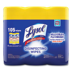 Disinfecting Wipes, 1-Ply, 7 x 7.25, Lemon and Lime Blossom, White, 35 Wipes/Canister, 3 Canisters/Pack