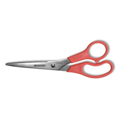 Westcott® Value Line Stainless Steel Shears, 8" Long, 3.5" Cut Length, Offset Red Handle