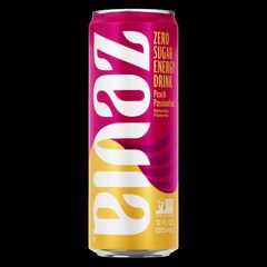 Zevia® Zero Sugar Naturally Sweetened Energy Drink, Peach Passionfruit, 12 oz Can, 12/Carton